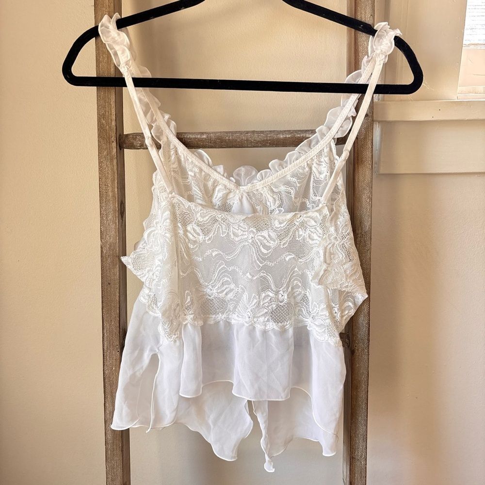 Vintage Y2K Fantasy Lingerie White Lace Blouse - Picture 3 of 5